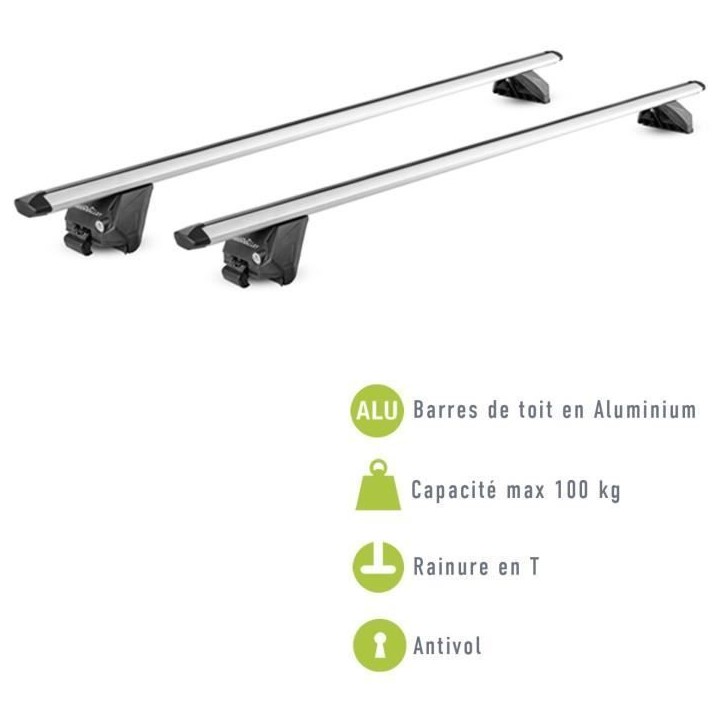 Lot de 2 Barres de toit - GREEN VALLEY - EDGE 112cm - Aluminium - Railing fermé - Maxi 100 kg - Gris
