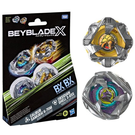 Beyblade X Dual Pack Calibur Samurai 6-70M BX et Obsidian Shell 3-85S
