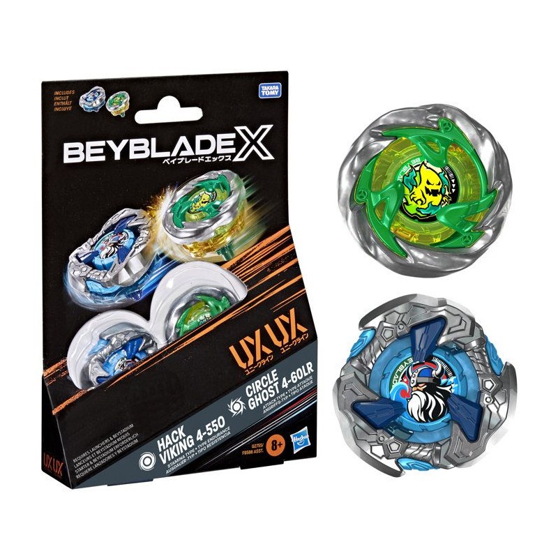 Beyblade X Dual Pack Circle Ghost 4-60LR UX et Hack Viking 4-55O UX, 2