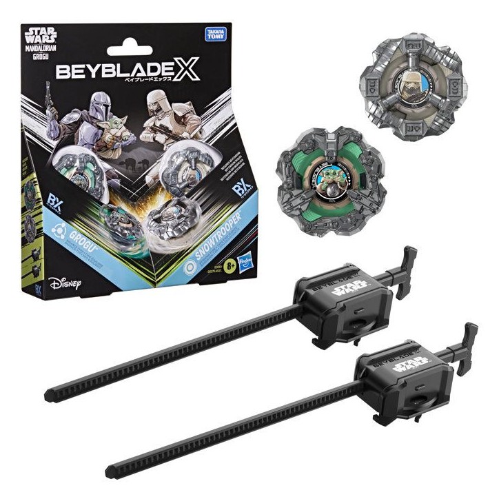 Beyblade X Star Wars Collab, Grogu vs. Snowtrooper, 2 toupies de compétition Takara Tomy, 2 lanceurs, jouets Star Wars, des 8 a