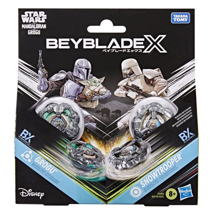 Beyblade X Star Wars Collab, Grogu vs. Snowtrooper, 2 toupies de compétition Takara Tomy, 2 lanceurs, jouets Star Wars, des 8 a