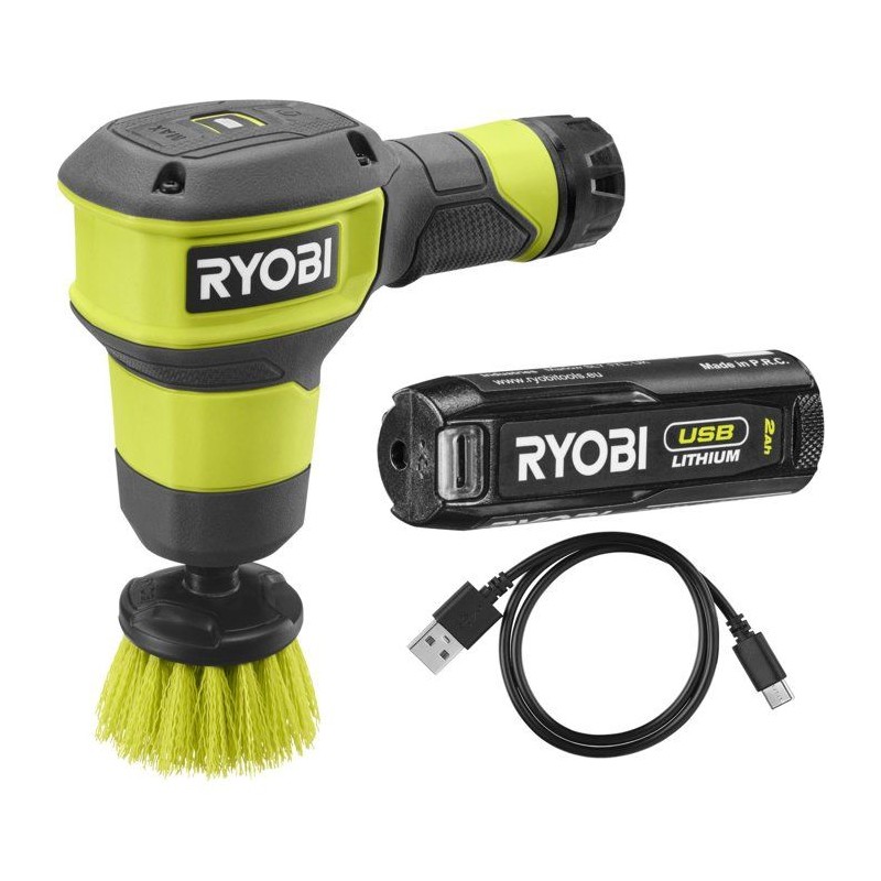 RYOBI Brosse de nettoyage 4V USB Lithium multisurfaces - batterie 2Ah