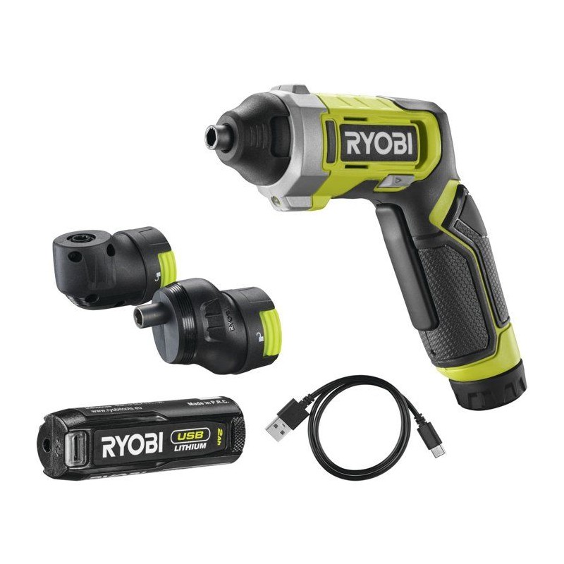 RYOBI Tournevis 4V USB Lithium angles et tiroirs - batterie 2Ah + char