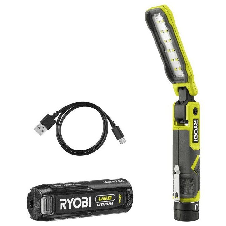 RYOBI Lampe de travail magnétique 4V USB Lithium 650 lumens - batterie 2Ah + chargeur - RLI4-120G