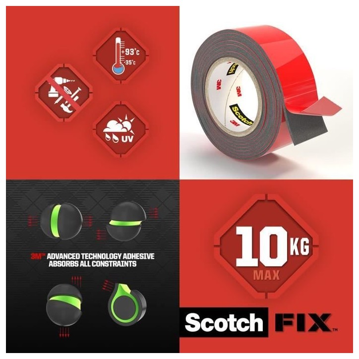 3M Ruban adhésif double face performance extreme - 1,5mx19mm