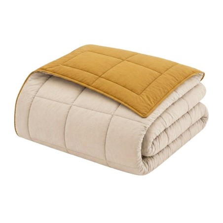 CALGARY - Couette Chaude Microfibre - 400gr/m² - Miel & Galet - 220 x 240 cm