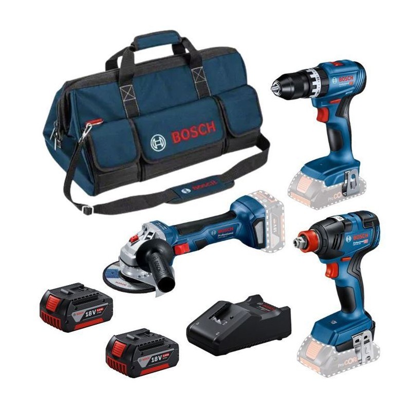 Pack 3 Outils 18V GSB/GDX/GWS -BOSCH - avec 2 batteries 5.5AH - charge Pack 3 Outils 18V GSB/GDX/GWS -BOSCH - avec 2 batteries 5.5AH - charge