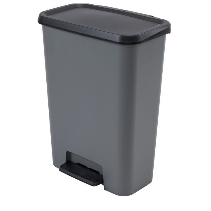 Poubelle a pédale - CURVER - COMPATTA - 50 L - Gris anthracite - Polypropylene