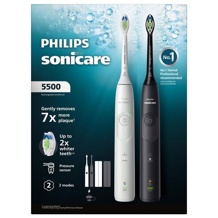 Brosse a dents électrique sonique double manche - PHILIPS - HX7119/01 - Série 5500 - blanc et noir - rechargeable Brosse a dents électrique sonique double manche - PHILIPS - HX7119/01 - Série 5500 - blanc et noir - rechargeable