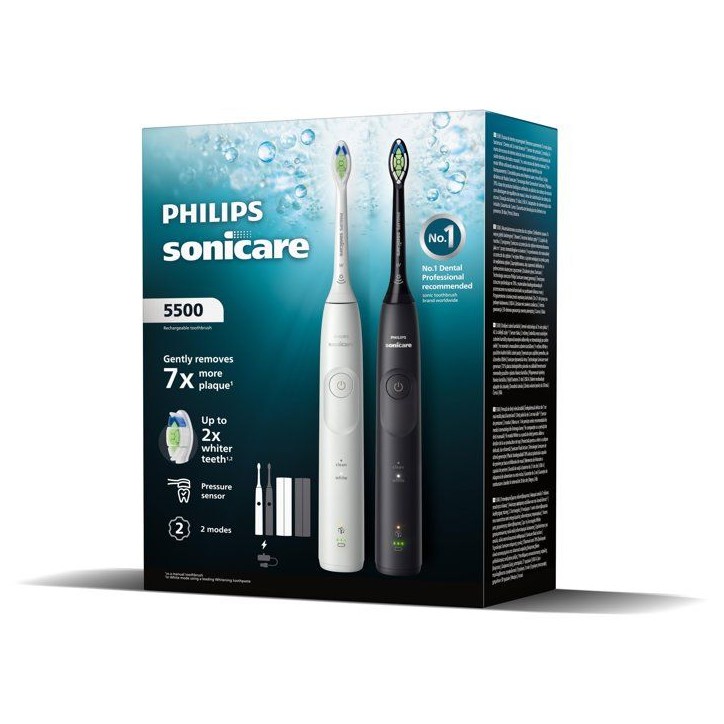 Brosse a dents électrique sonique double manche - PHILIPS - HX7119/01 - Série 5500 - blanc et noir - rechargeable Brosse a dents électrique sonique double manche - PHILIPS - HX7119/01 - Série 5500 - blanc et noir - rechargeable