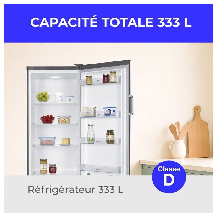 Réfrigérateur - CONTINENTAL EDISON - 1 porte - 333 L - Froid statique - Classe D - L 60 x P 59 x H 172,5 cm - Silver