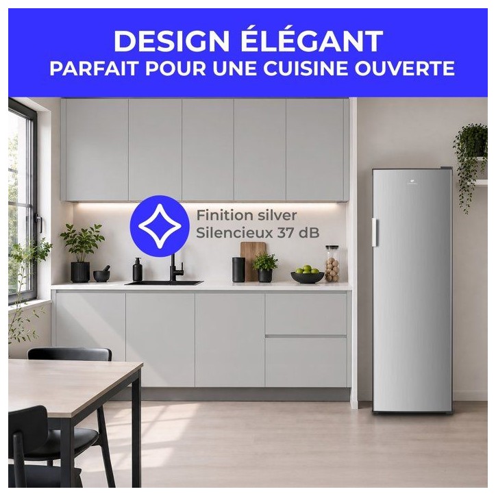 Réfrigérateur - CONTINENTAL EDISON - 1 porte - 333 L - Froid statique - Classe D - L 60 x P 59 x H 172,5 cm - Silver