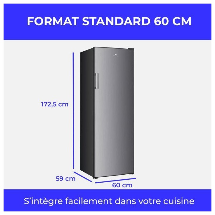 Réfrigérateur - CONTINENTAL EDISON - 1 porte - 333 L - Froid statique - Classe D - L 60 x P 59 x H 172,5 cm - Silver