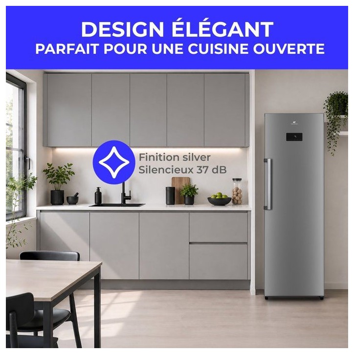Réfrigérateur - CONTINENTAL EDISON - 1 porte - 361 L - Total No Frost (Sans givre) - Classe D - L 60 x P 66 x H 185 cm - Silve