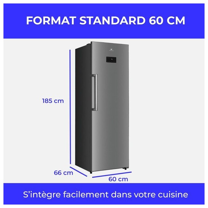 Réfrigérateur - CONTINENTAL EDISON - 1 porte - 361 L - Total No Frost (Sans givre) - Classe D - L 60 x P 66 x H 185 cm - Silve