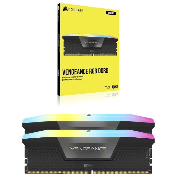 Mémoire RAM CORSAIR VENGEANCE RGB - CMH16GX5M2B5200C40 - DDR5 16 Go (2x8 Go) - 5200 MHz - CL40 Mémoire RAM CORSAIR VENGEANCE RGB - CMH16GX5M2B5200C40 - DDR5 16 Go (2x8 Go) - 5200 MHz - CL40