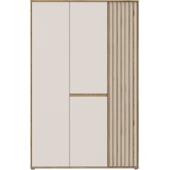 Armoire de chambre - ELLISTON - Décor Sable et Chene - 3 portes battantes - L128,7 x P54 x H200 cm