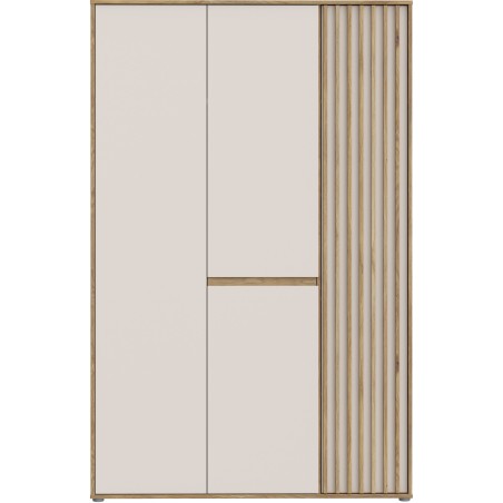 Armoire de chambre - ELLISTON - Décor Sable et Chene - 3 portes battantes - L128,7 x P54 x H200 cm