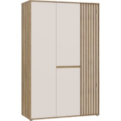 Armoire de chambre - ELLISTON - Décor Sable et Chene - 3 portes batta