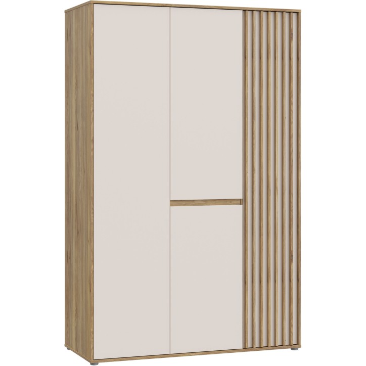 Armoire de chambre - ELLISTON - Décor Sable et Chene - 3 portes battantes - L128,7 x P54 x H200 cm Armoire de chambre - ELLISTON - Décor Sable et Chene - 3 portes battantes - L128,7 x P54 x H200 cm