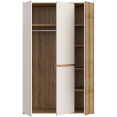 Armoire de chambre - ELLISTON - Décor Sable et Chene - 3 portes batta