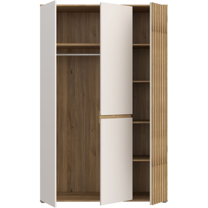 Armoire de chambre - ELLISTON - Décor Sable et Chene - 3 portes battantes - L128,7 x P54 x H200 cm Armoire de chambre - ELLISTON - Décor Sable et Chene - 3 portes battantes - L128,7 x P54 x H200 cm