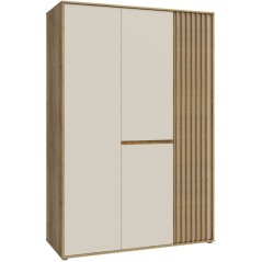 Armoire de chambre - ELLISTON - Décor Sable et Chene - 3 portes batta