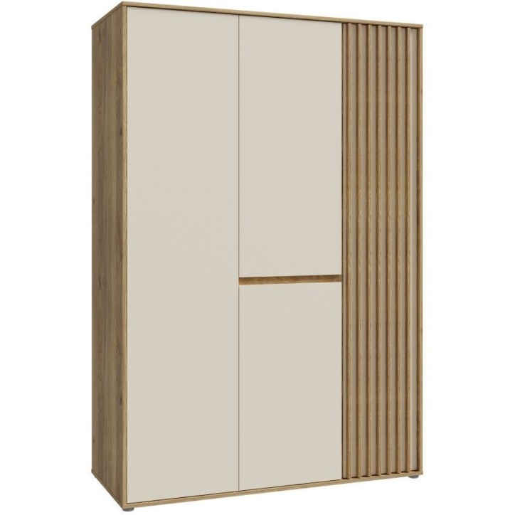 Armoire de chambre - ELLISTON - Décor Sable et Chene - 3 portes battantes - L128,7 x P54 x H200 cm Armoire de chambre - ELLISTON - Décor Sable et Chene - 3 portes battantes - L128,7 x P54 x H200 cm