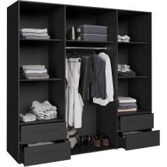 Armoire de chambre - MOKKARIS - Décor Noir - 4 portes battantes - 4 t
