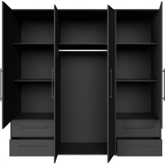 Armoire de chambre - MOKKARIS - Décor Noir - 4 portes battantes - 4 t