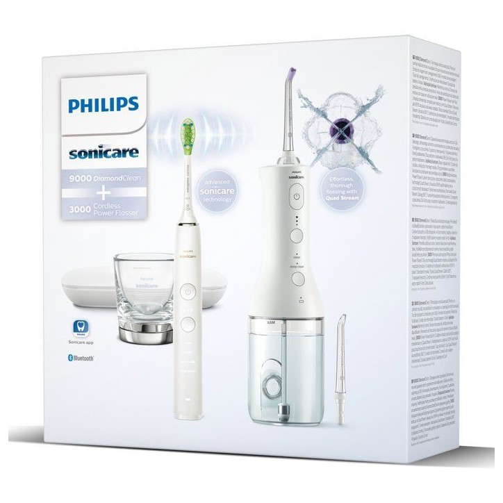 Brosse a dents électrique et jet dentaire - PHILIPS - HX3886/41 - DiamondClean 9000 - Power Flosser - blanc