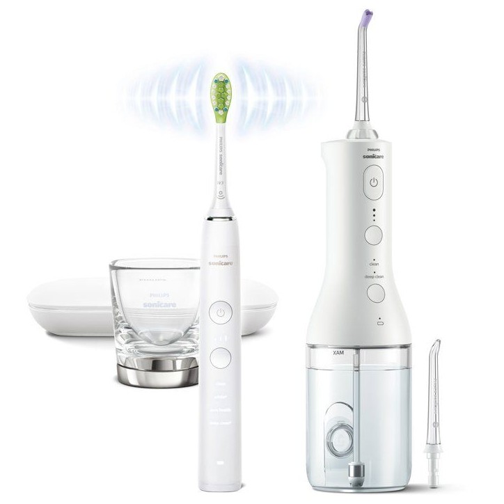 Brosse a dents électrique et jet dentaire - PHILIPS - HX3886/41 - DiamondClean 9000 - Power Flosser - blanc