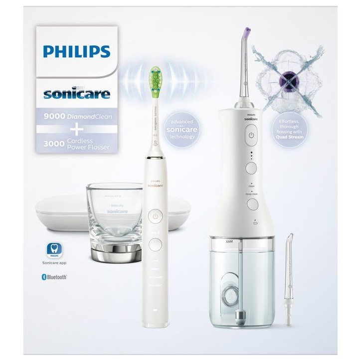 Brosse a dents électrique et jet dentaire - PHILIPS - HX3886/41 - DiamondClean 9000 - Power Flosser - blanc