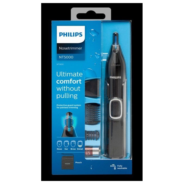 Tondeuse nez et oreilles - PHILIPS - NT5650/16 - étanche - sabots sourcils - pile incluse Tondeuse nez et oreilles - PHILIPS - NT5650/16 - étanche - sabots sourcils - pile incluse