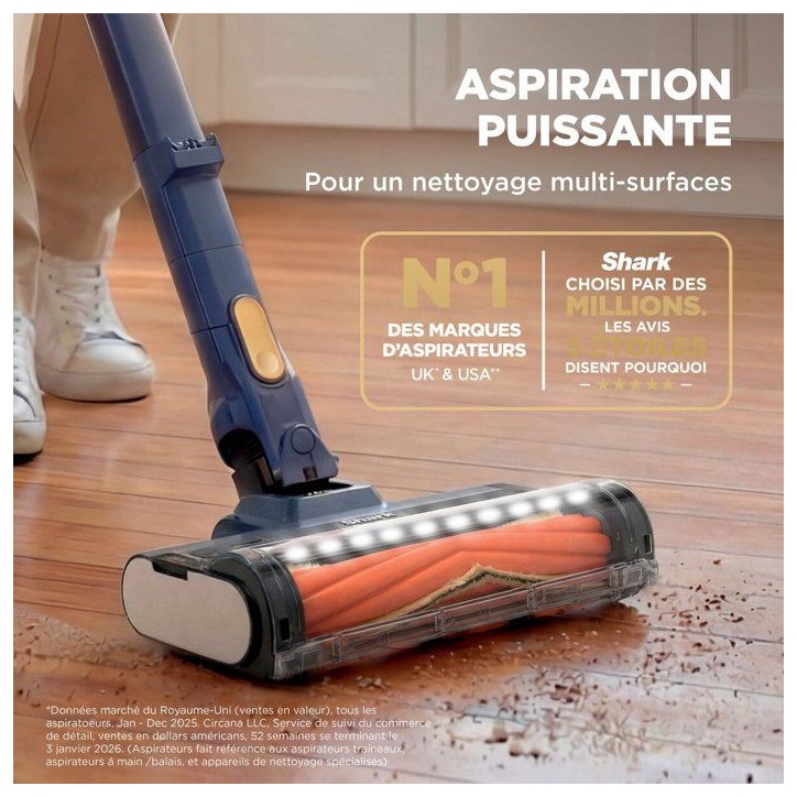 Aspirateur balai sans fil - SHARK IY143HEU - FloorDetect - Jusqu'a 40 min d'autonomie - Anti-emmelement - Filtre HEPA Aspirateur balai sans fil - SHARK IY143HEU - FloorDetect - Jusqu'a 40 min d'autonomie - Anti-emmelement - Filtre HEPA