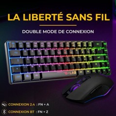 Pack Gamer 2-en-1 sans fil - THE G-LAB - COMBO HYDRO - Clavier membrane réactive et silencieuse + Souris - Noir