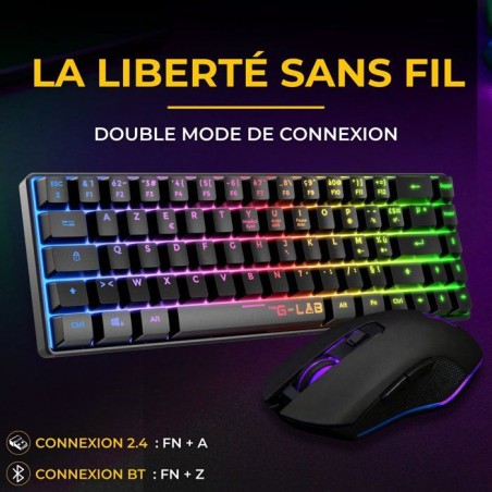 Pack Gamer 2-en-1 sans fil - THE G-LAB - COMBO HYDRO - Clavier membrane réactive et silencieuse + Souris - Noir