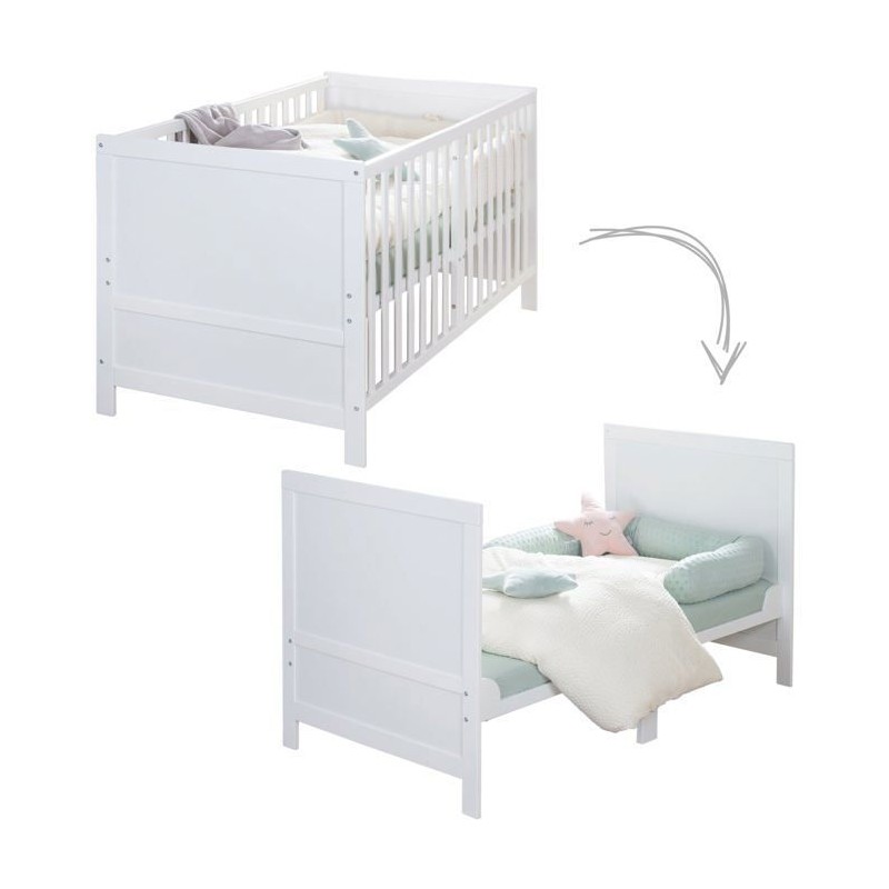 Lit bébé évolutif - 70 x 140 cm - EASY SLEEP - Blanc laqué
