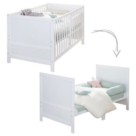 Lit bébé évolutif - 70 x 140 cm - EASY SLEEP - Blanc laqué