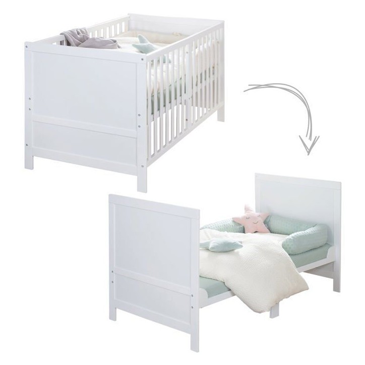 Lit bébé évolutif - 70 x 140 cm - EASY SLEEP - Blanc laqué