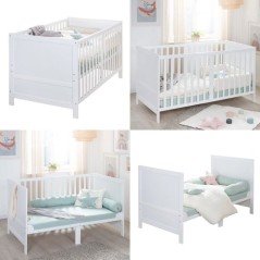 Lit bébé évolutif - 70 x 140 cm - EASY SLEEP - Blanc laqué