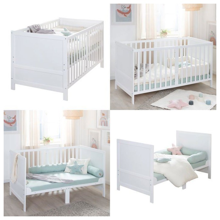 Lit bébé évolutif - 70 x 140 cm - EASY SLEEP - Blanc laqué