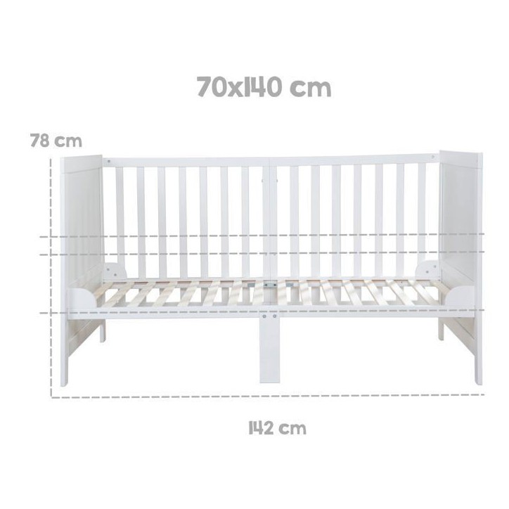 Lit bébé évolutif - 70 x 140 cm - EASY SLEEP - Blanc laqué