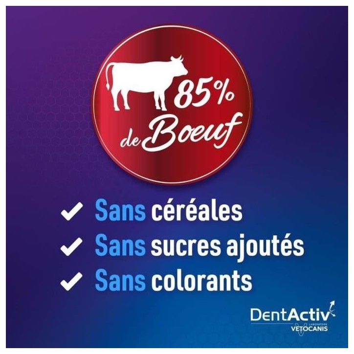 DentActiv - 10 Bâtonnets - VETOCANIS - Hygiène Bucco-Dentaire au Bœuf pour Chat