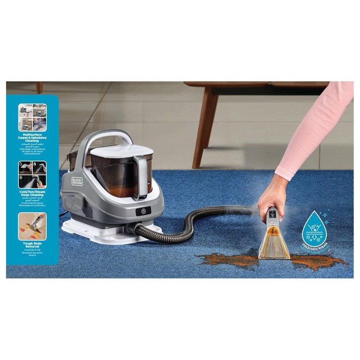 Shampouineuse multi-surfaces 3 en 1 - BLACK & DECKER - BHSC1350CHS-QS - 1300 W - Fonction vapeur - Double réservoir Shampouineuse multi-surfaces 3 en 1 - BLACK & DECKER - BHSC1350CHS-QS - 1300 W - Fonction vapeur - Double réservoir