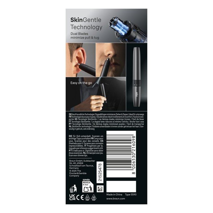 Tondeuse nez et oreilles - BRAUN - EN20 - Technologie SkinGentle - Lames lavables - Ergonomique Tondeuse nez et oreilles - BRAUN - EN20 - Technologie SkinGentle - Lames lavables - Ergonomique