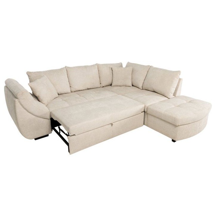 Canapé d'angle convertible réversible - 4 à 5 places - CALVIN - Tissu chenille Perle - Coffre - 257 x 214 x 88 cm Canapé d'angle convertible réversible - 4 à 5 places - CALVIN - Tissu chenille Perle - Coffre - 257 x 214 x 88 cm