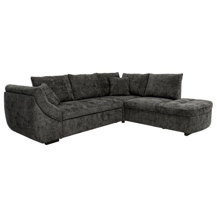 Canapé d'angle convertible réversible - 4 à 5 places - CALVIN - Tissu chenille Noir - Coffre - 257 x 214 x 88 cm Canapé d'angle convertible réversible - 4 à 5 places - CALVIN - Tissu chenille Noir - Coffre - 257 x 214 x 88 cm