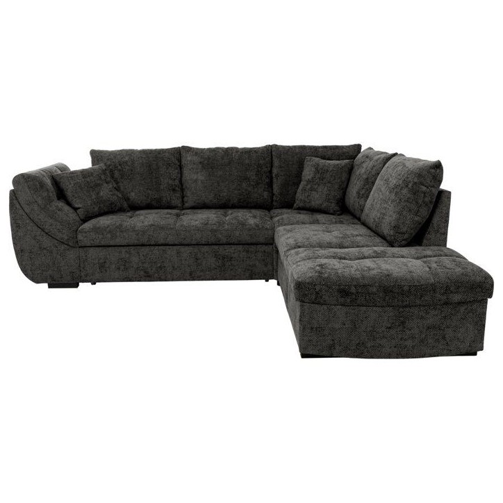 Canapé d'angle convertible réversible - 4 à 5 places - CALVIN - Tissu chenille Noir - Coffre - 257 x 214 x 88 cm Canapé d'angle convertible réversible - 4 à 5 places - CALVIN - Tissu chenille Noir - Coffre - 257 x 214 x 88 cm