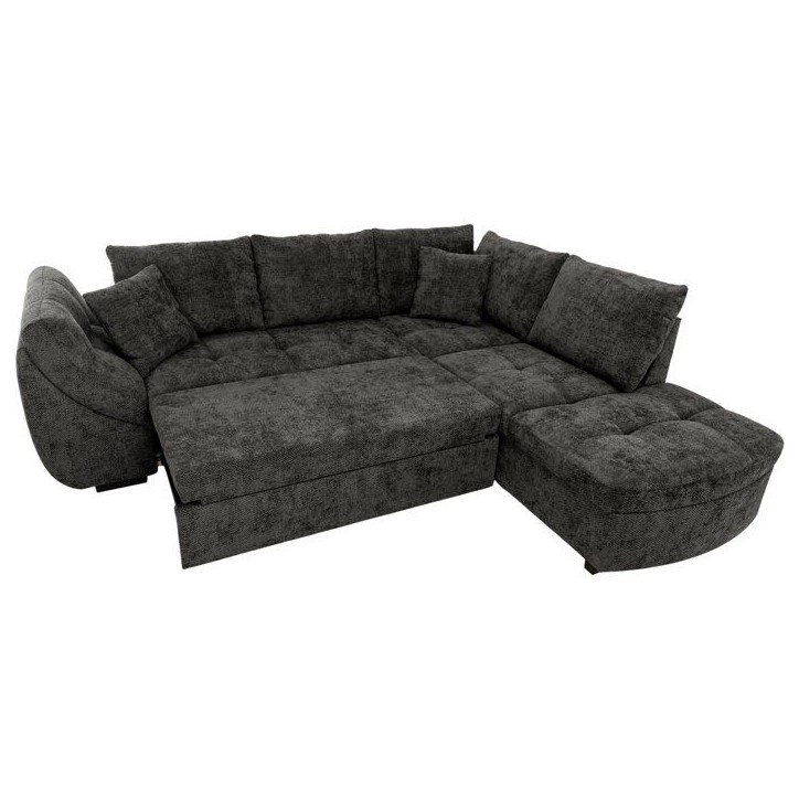 Canapé d'angle convertible réversible - 4 à 5 places - CALVIN - Tissu chenille Noir - Coffre - 257 x 214 x 88 cm Canapé d'angle convertible réversible - 4 à 5 places - CALVIN - Tissu chenille Noir - Coffre - 257 x 214 x 88 cm